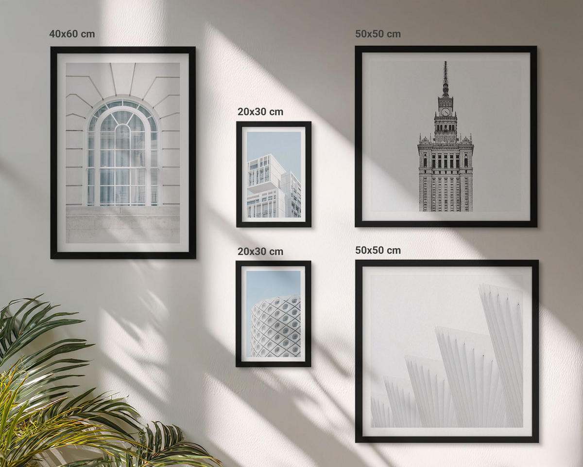 BILDER SET 5er Set - 50x50 cm & 20x30 cm & 40x60 cm Schwarzer Rahmen - Moderne Architekturgeometrie - Schwarz, Kunststoff (40/60cm) - TULUP