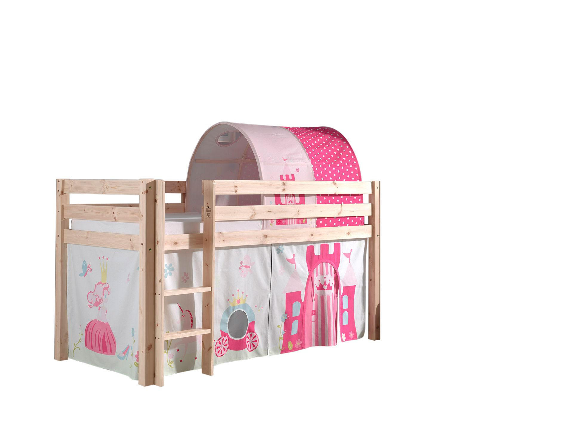 KINDERBETT Karolina 210x114x106 Massivholz Natur Textilset Princess 2 - Magenta/Kieferfarben, Holz (90/200cm) - 58aufmkessel