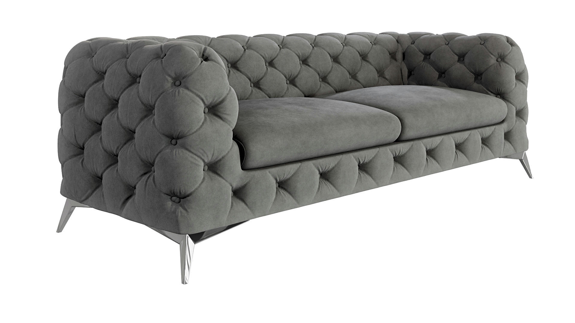 CHESTERFIELD-SOFA 3-Sitzer Laura Grau Samt - Silberfarben/Grau, Holz/Textil (225/75/100cm) - S-Style Möbel