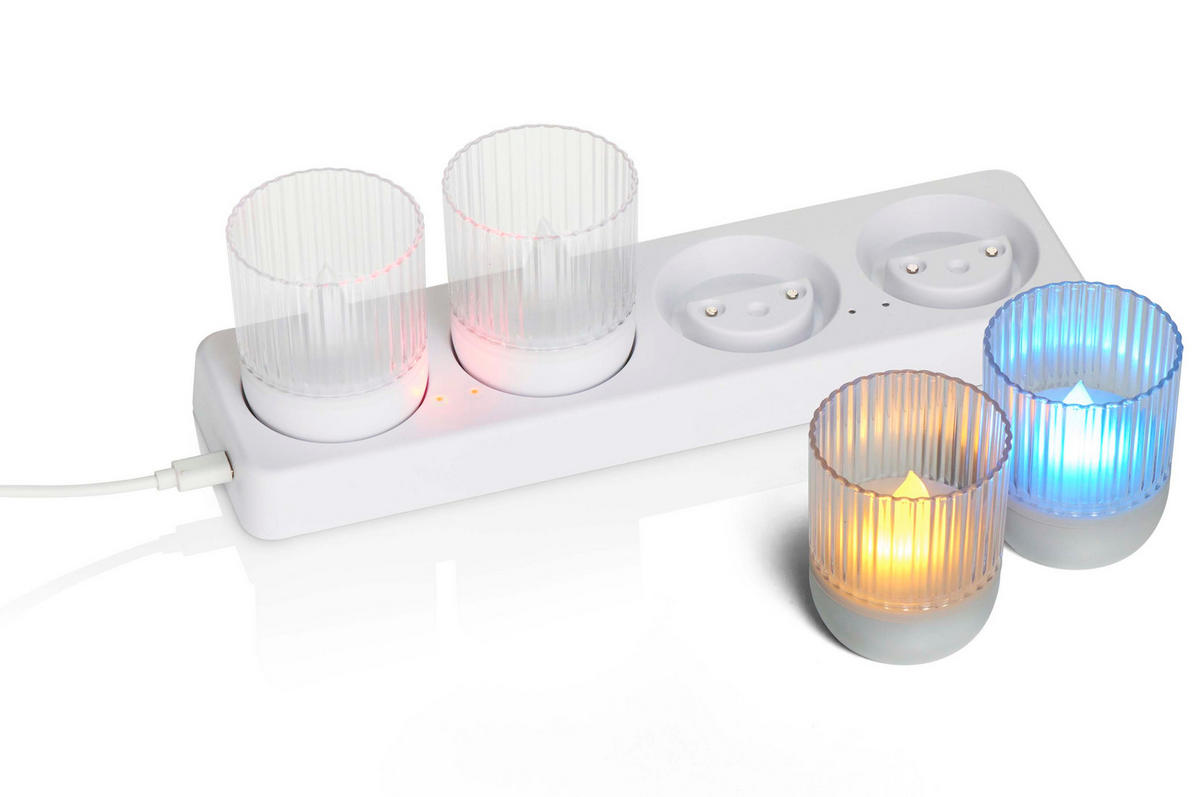 LED-AKKU-LOUNGE-LIGHTS - kabellos mit Touchsensor für Innen und Außen, RGBW Flackereffekt, 4er-Set - Weiß, Kunststoff (5/5/7cm) - Northpoint