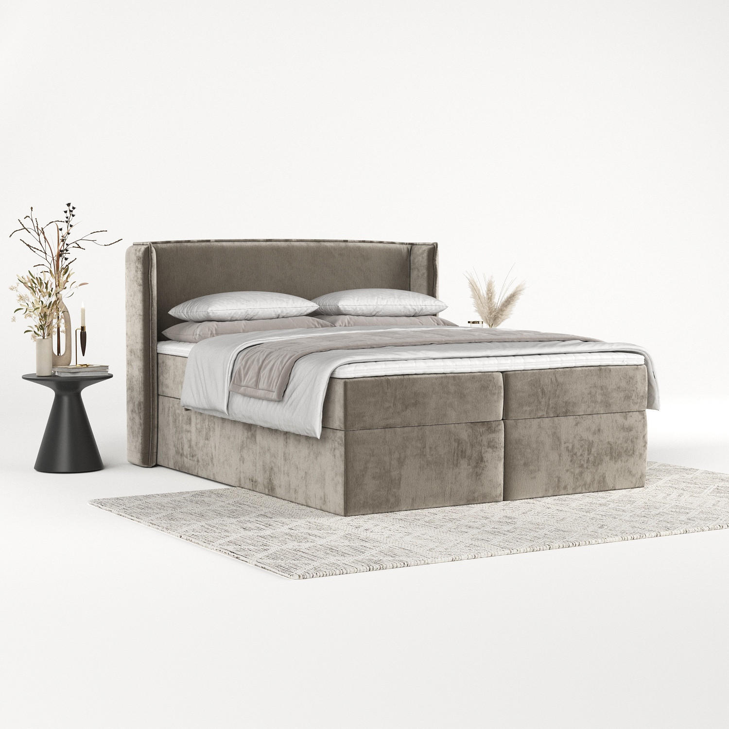 BOXBETT Viva 140/200 cm Beige im Lotta Stoff - Beige/Schwarz, Holz/Holzwerkstoff (140/200cm) - AltaBeds