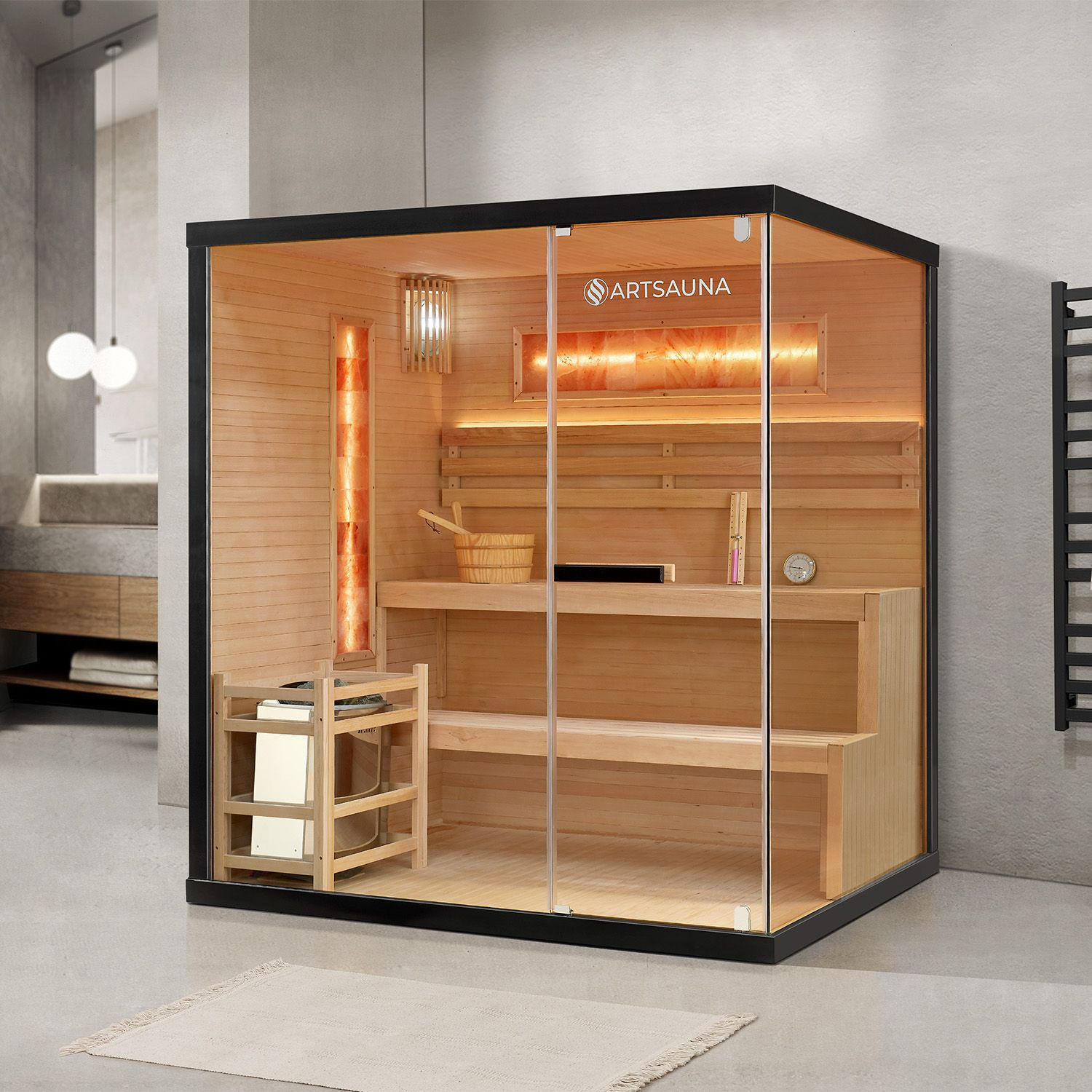 SAUNA Vantaa 175 x 140 cm mit 8 kW Saunaofen - Naturfarben, Holz (140/190/175cm) - Artsauna