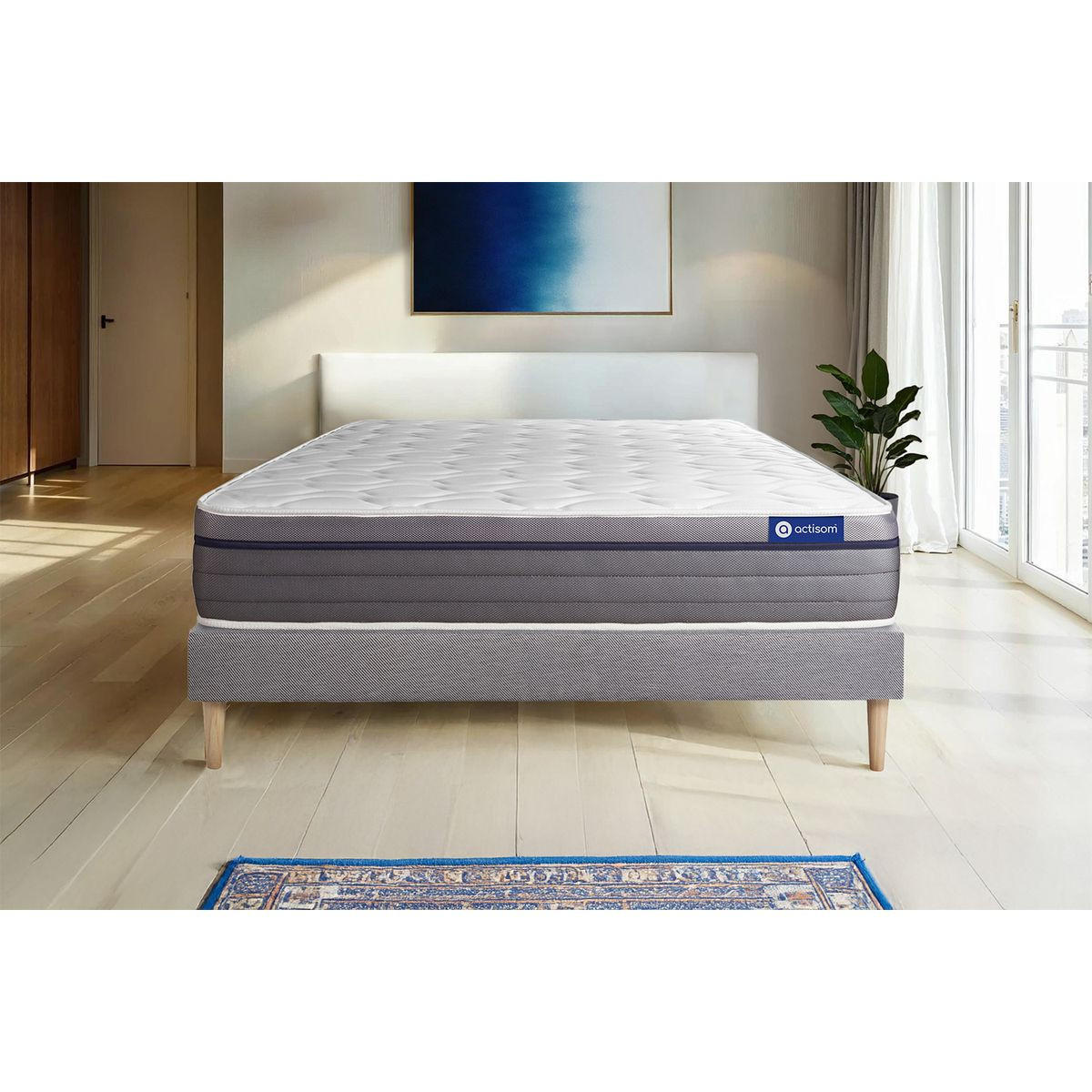 BETT Actilatex zen Latex und Memory-Schaum 130 x 210 cm h1 - Kit Bettgestell Grau - Beige/Grau, Karton/Holz (130/210cm) - ACTISOM
