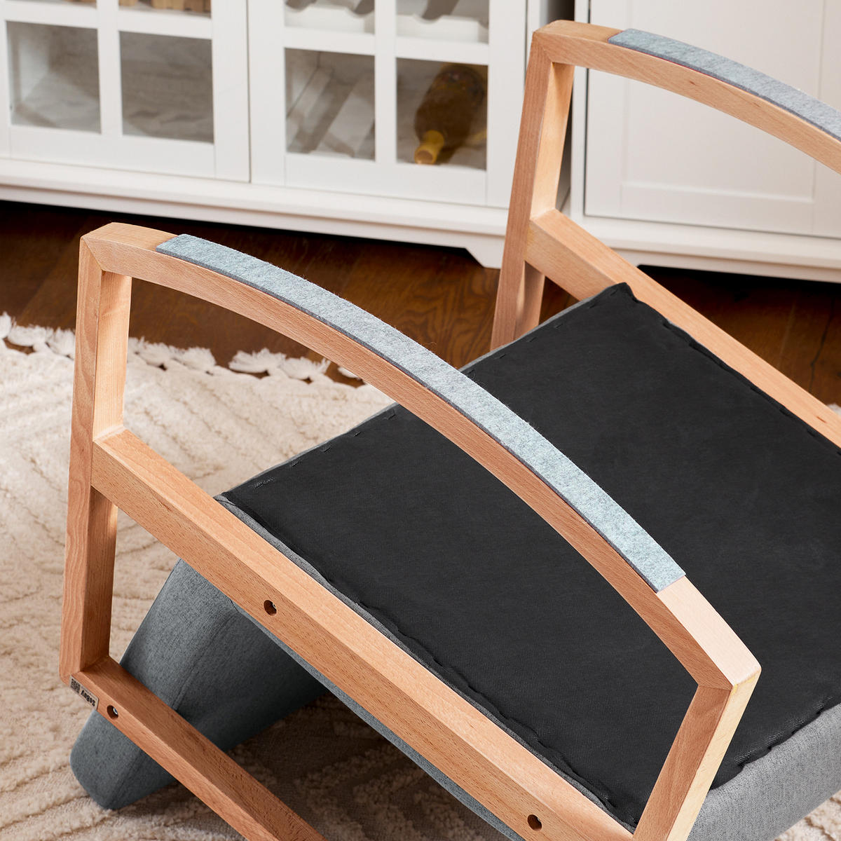 SCHAUKELSTUHL Buche Grau - Hellgrau, Holz/Textil (66/75cm) - SoBuy