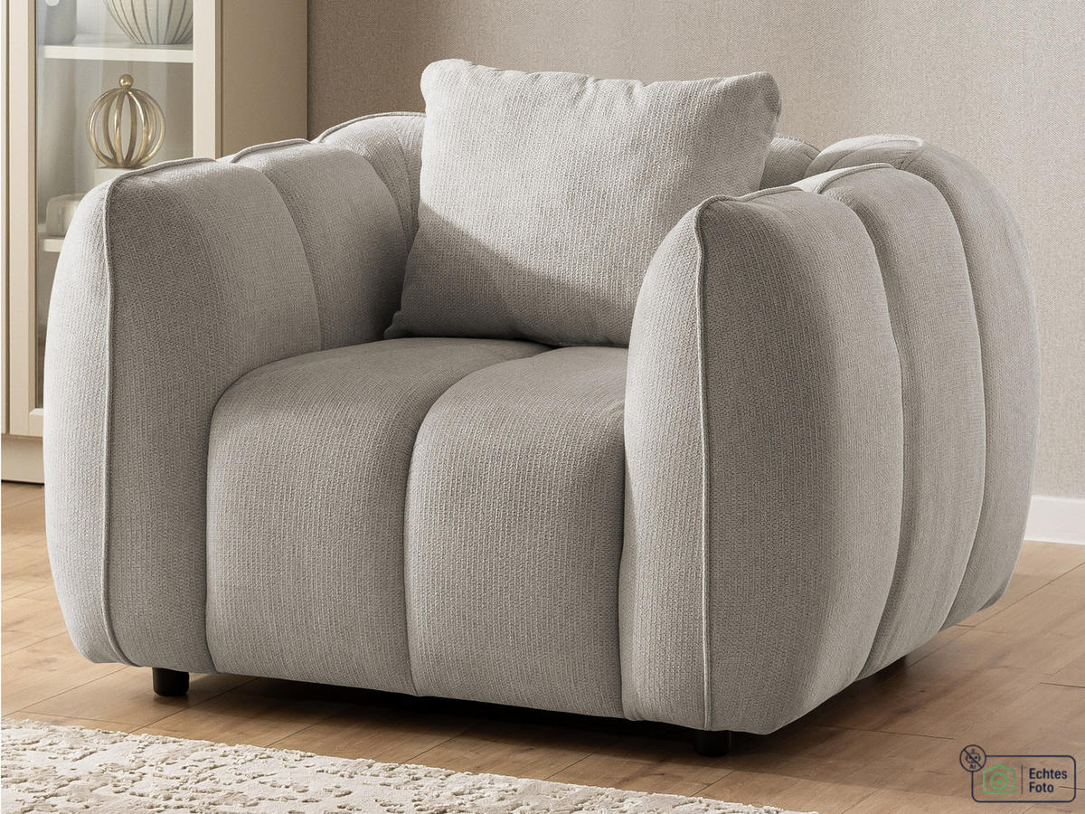 KRESLO Nubira v hlboko prešívanom dizajne Bubble z mäkkej štruktúrovanej látky v taupe farbe s moderným vzhľadom - čierna/taupe, drevo/textil (115/69/89cm) - S-Style