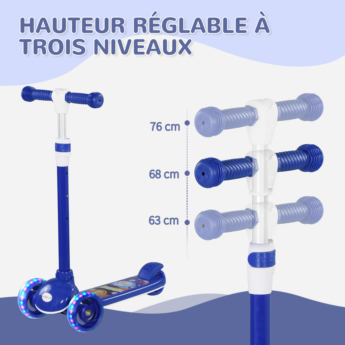 KINDERSCOOTER DE-16957 3 Räder mit LED-Leuchten Blau - Blau, Kunststoff (52/29/76cm) - ComfortXL