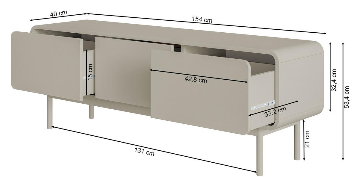 TV-LOWBOARD Oro Dunkelbeige mit 3 Schubladen 154 cm - Beige, Holz/Holzwerkstoff (154/53.4/40cm) - Selsey