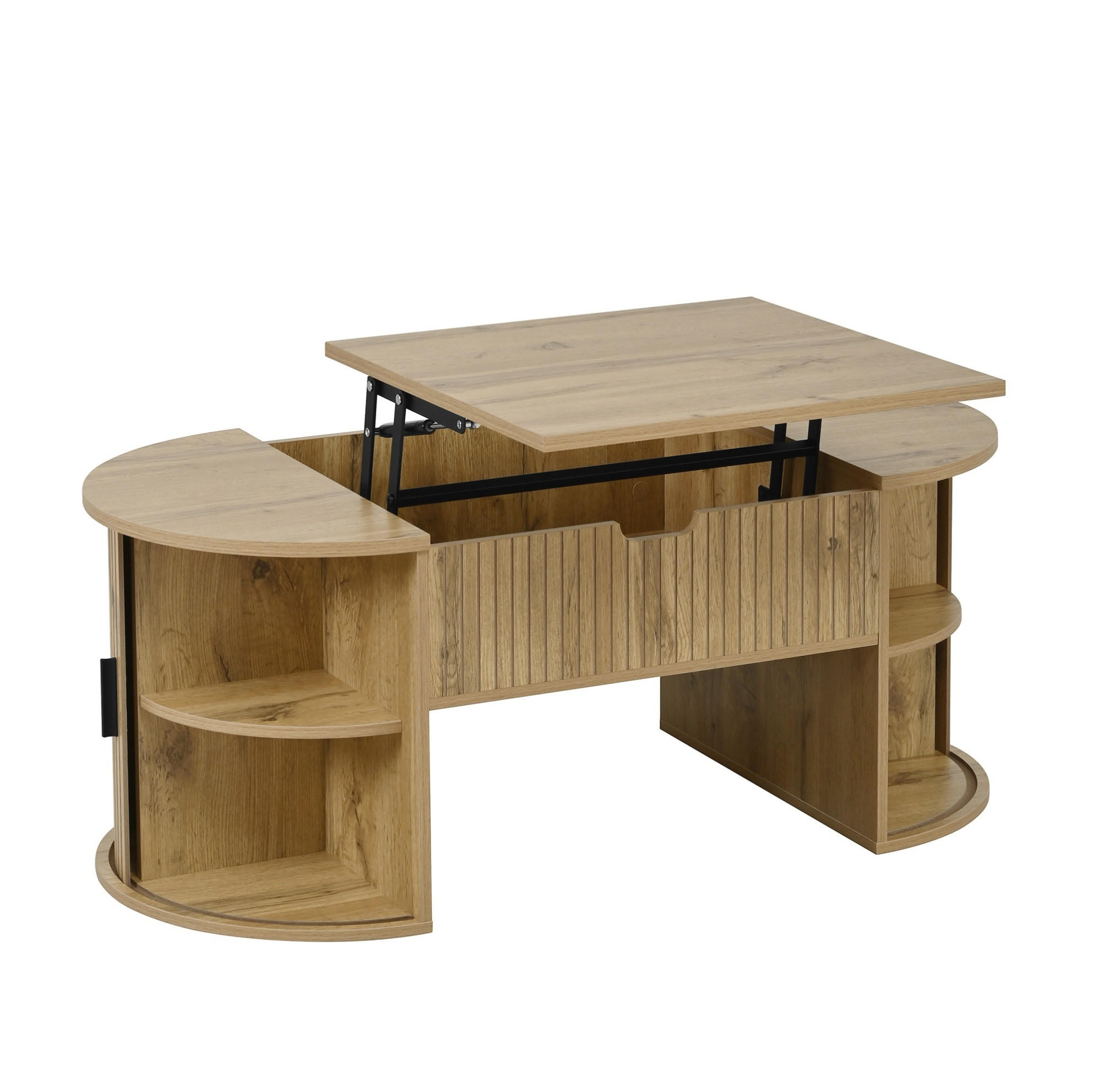 COUCHTISCH 100/50/40,5 cm höhenverstellbar mit Schiebetüren und Stauraum - Eichefarben, Holzwerkstoff (100/50/40.5cm) - Flora Grace