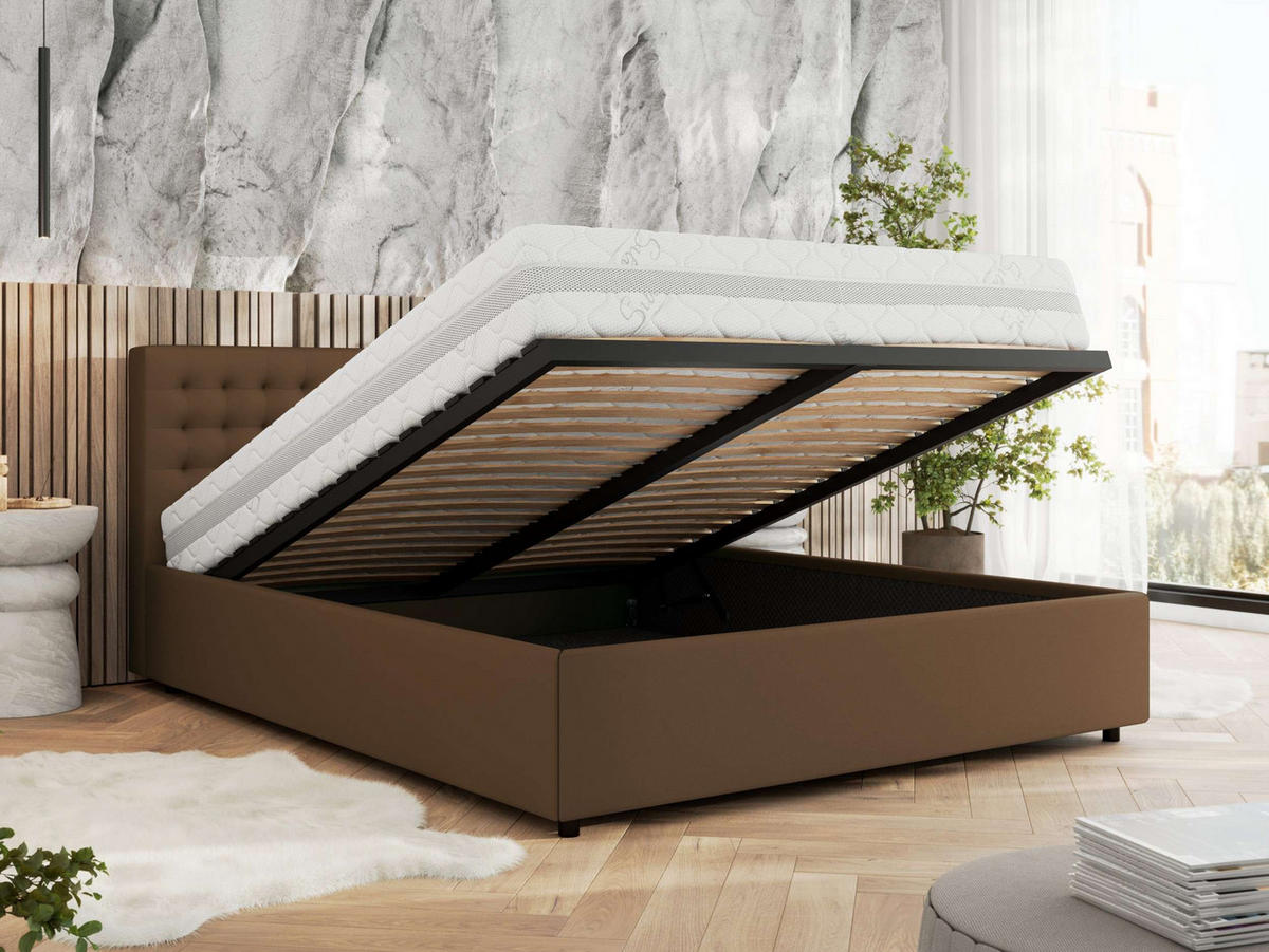 POLSTERBETT PAVO CLASSIC 200/200 - Braun Kunstleder - Multipocket-Matratze - Braun, Textil (200/200cm) - MKS