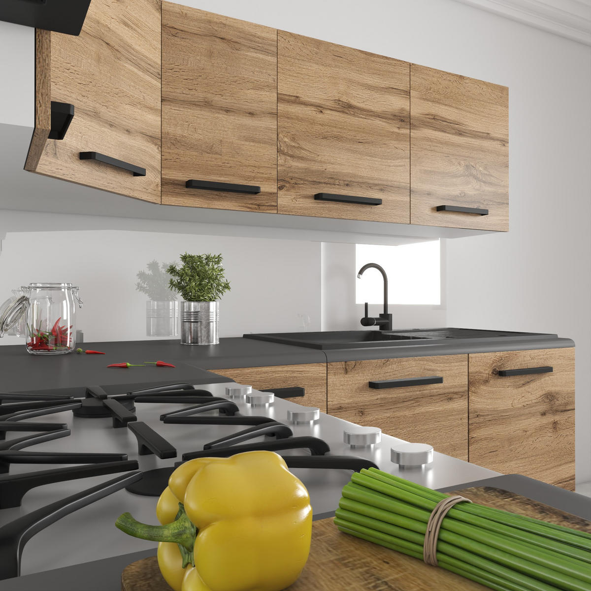 KÜCHENZEILE Italia 6 360 cm, mit Arbeitsplatten, Goldbraun - Braun, Holz (360/143/60cm) - B BELINI GROUP