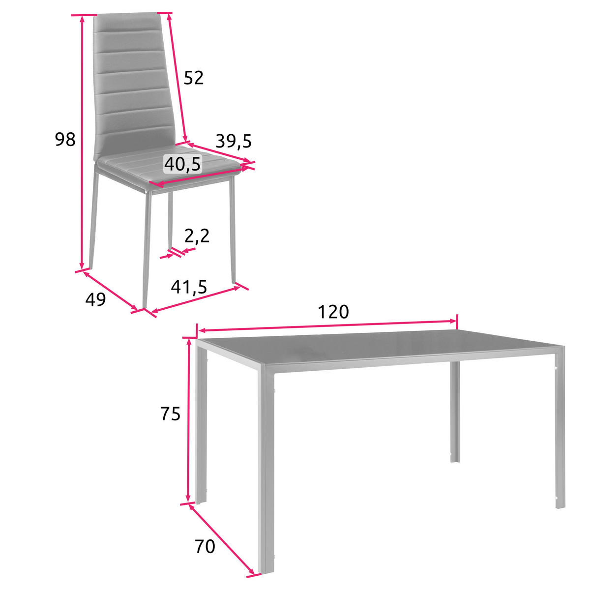ESSZIMMERGRUPPE 5-teilig Berlin schwarz - Schwarz, Metall (70/75/120cm) - tectake