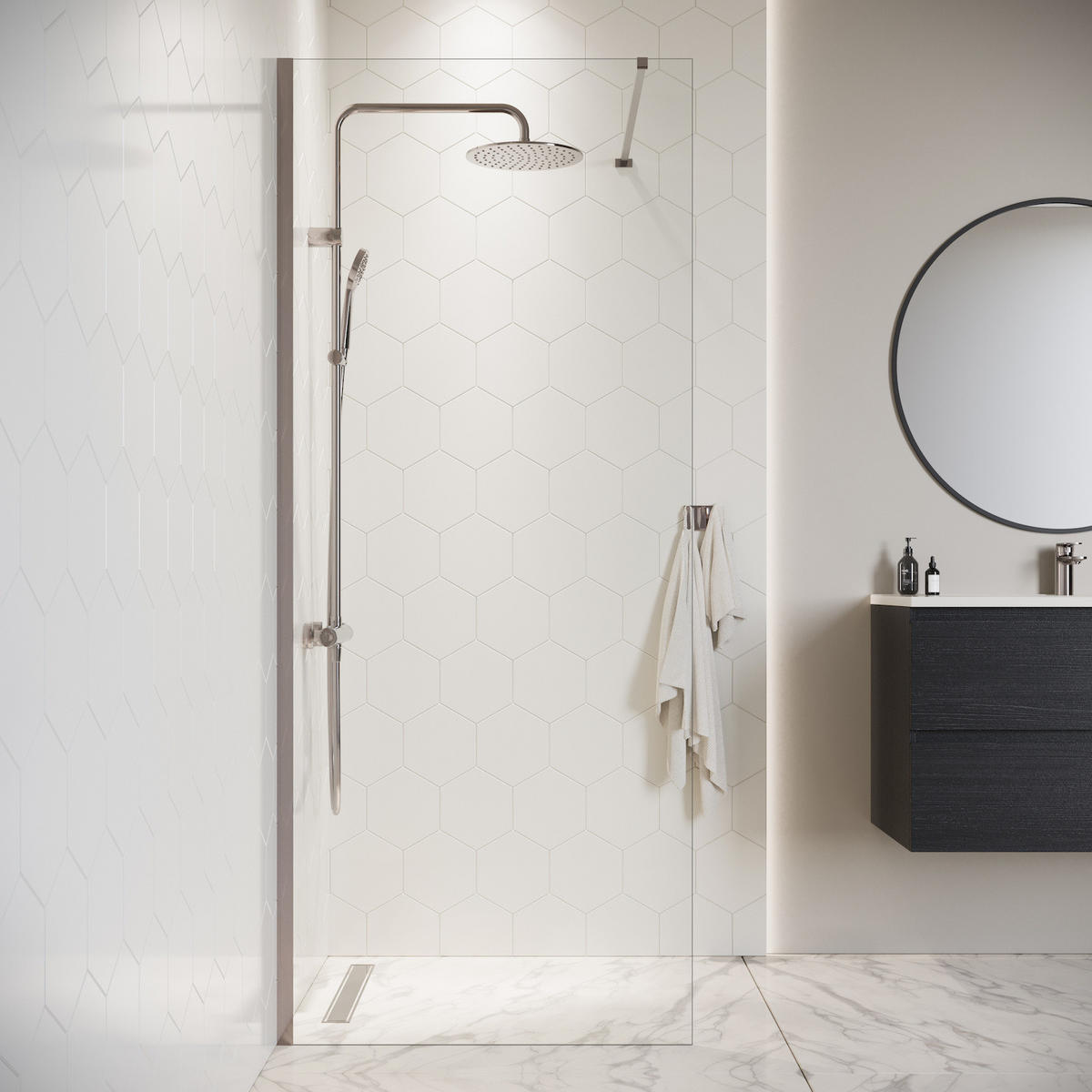 DUSCHWAND Florida - 50 x 200 cm - Chrom - Walk-In Duschabtrennung aus Sicherheitsglas - Chromfarben, Glas (50/200cm) - Badplaats