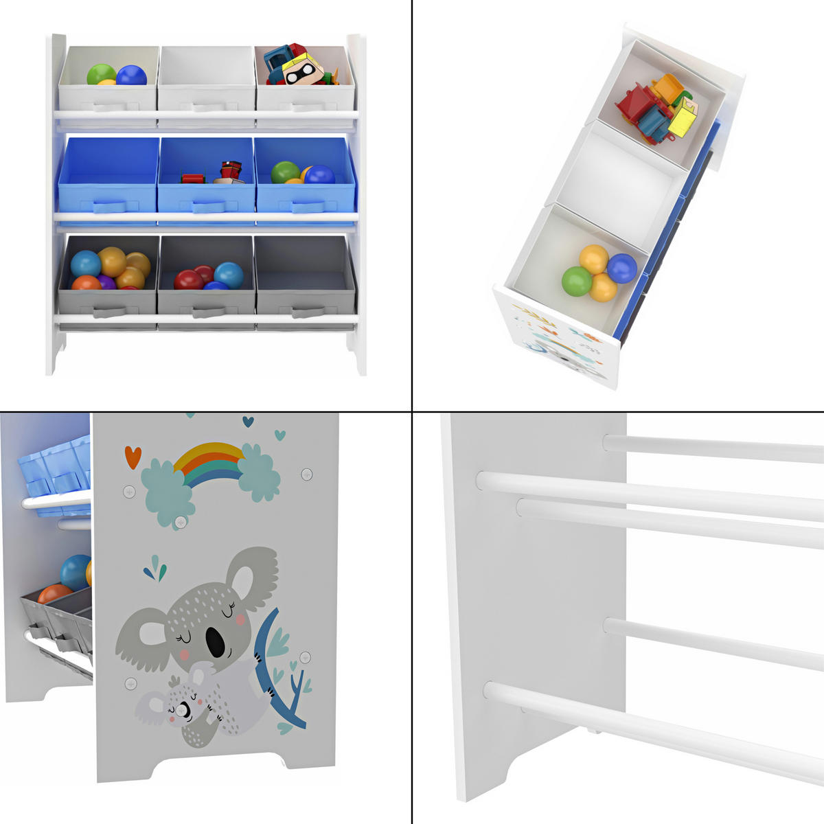 KINDERREGAL Boiro - Blau/Weiß, Holzwerkstoff/Textil (62/59.5/29.5cm) - [en.casa]