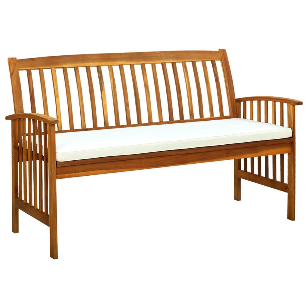 GARTENBANK Mit Kissen 147 Cm Massivholz Akazie - Creme/Braun, Holz/Textil (147/90/64cm) - vidaXL
