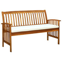 GARTENBANK Mit Kissen 147 Cm Massivholz Akazie - Creme/Braun, Holz/Textil (147/90/64cm) - vidaXL