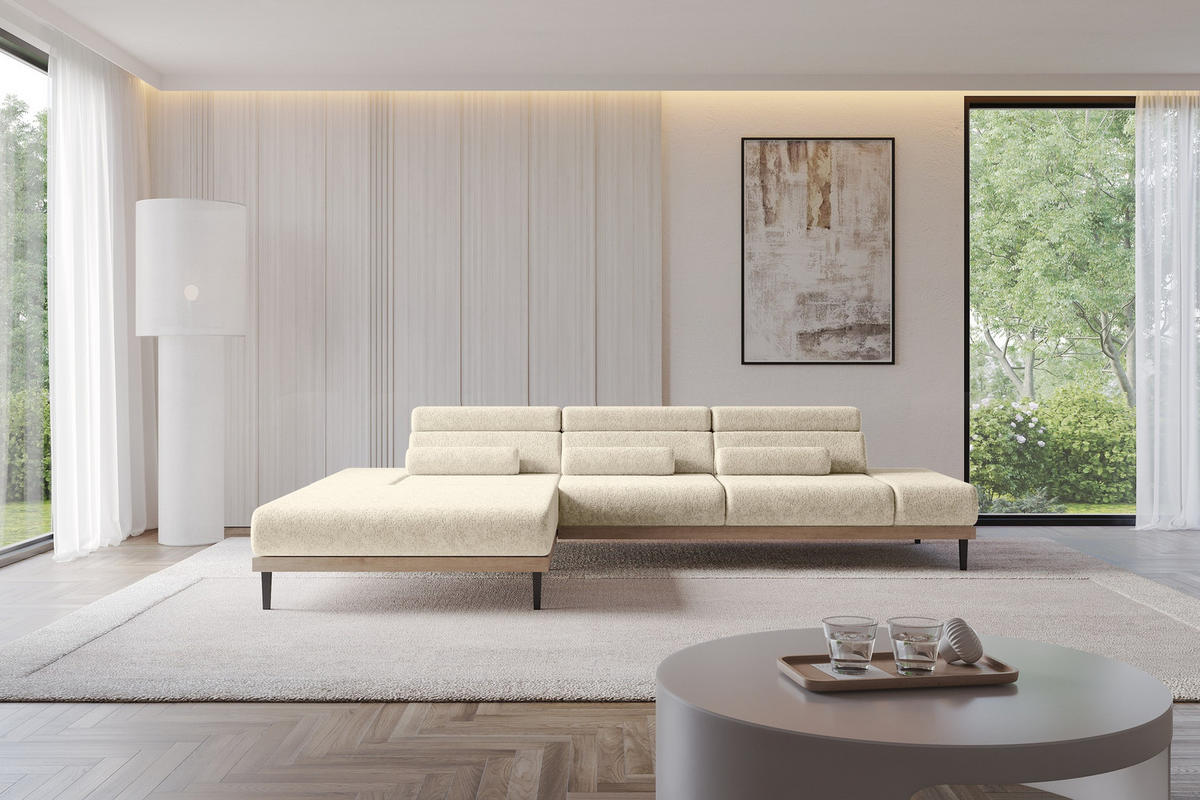 ELEKTRISCHES ECKSOFA Links MONA 316x205x85 Creme Velours - Creme, Holzwerkstoff/Textil (316/205cm) - ALTDECOR