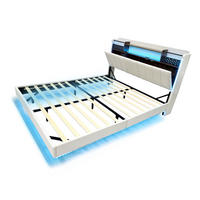 POLSTERBETT 140/200 cm in Beige mit LED, USB und Stauraum Leinen - Beige, Holzwerkstoff/Textil (140/200cm) - STILVORA