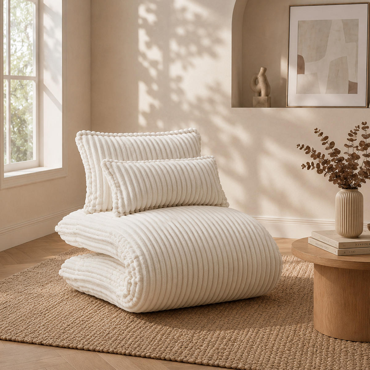 SCHLAFSESSEL 2-in-1, Cord, Metall--Rückenlehne, 227cm Länge, Beige - Beige, Textil/Metall (74.5/78.5/107cm) - LVHOM