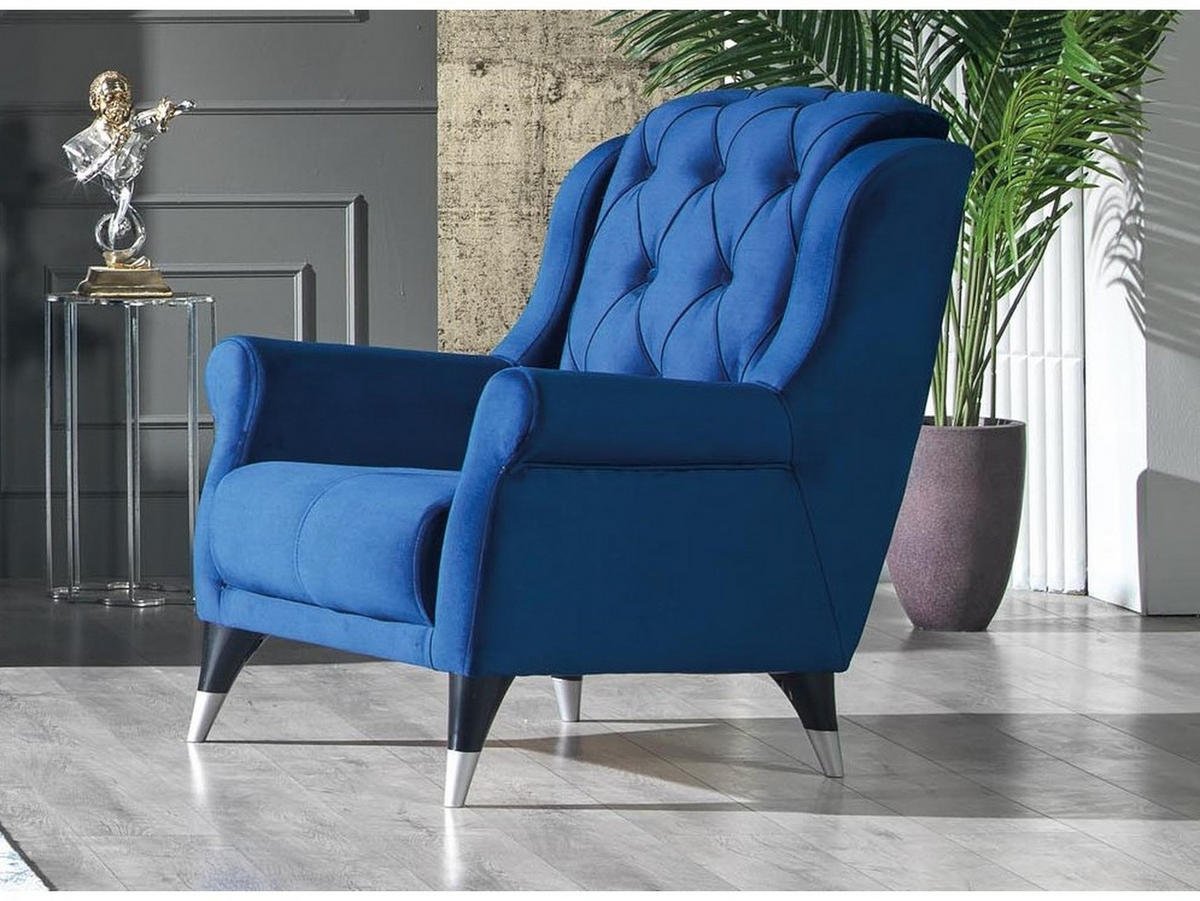 SITZGARNITUR Rosario, Blau Stellvariante 2+2+1 - Blau, Holzwerkstoff/Kunststoff (160/80/100cm)