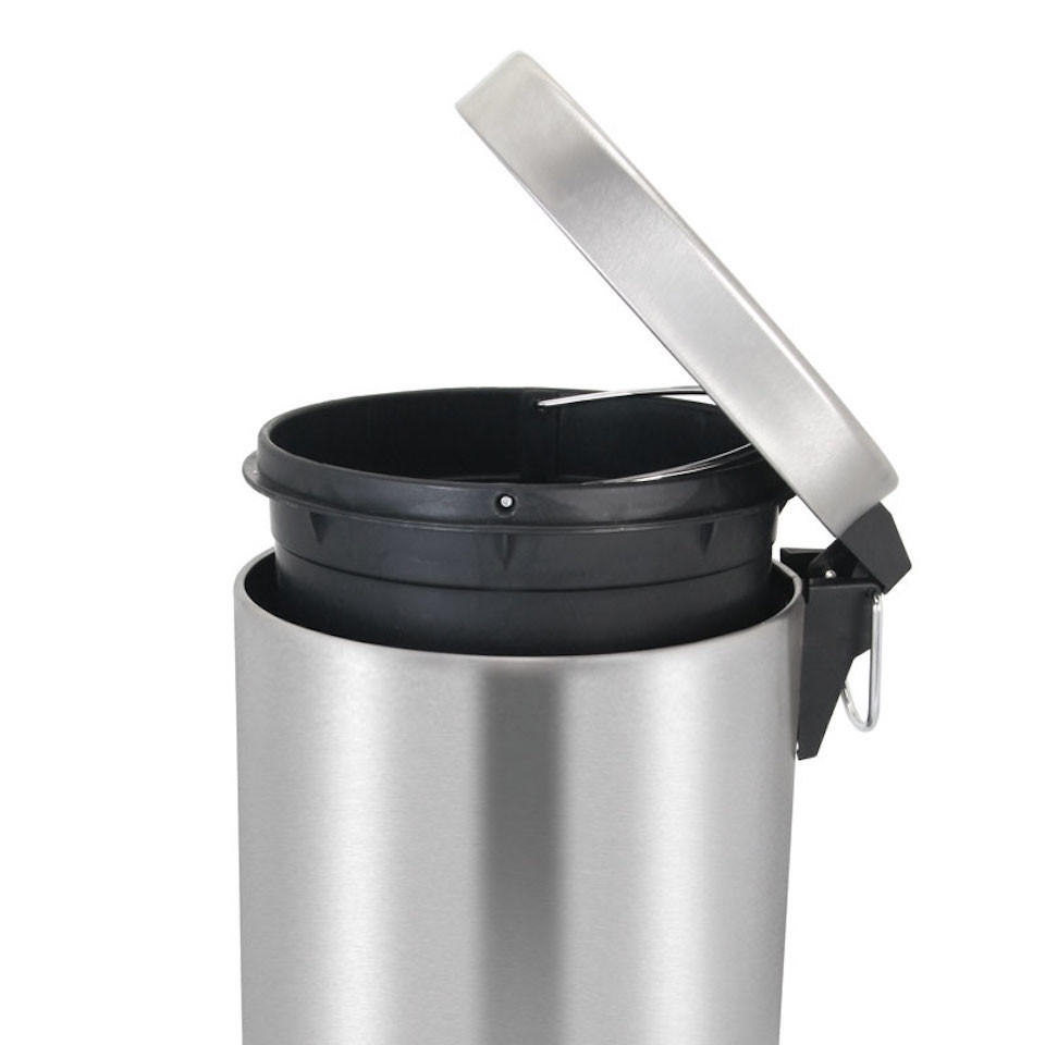 MÜLLEIMER Runder TretMit Herausnehmbaren Kunststoff Inneneimer 12 Liter 40 x 29,5 x 25,5 cm Matt Silber - Silberfarben, Metall (29.5/40/25.5cm) - PROREGAL