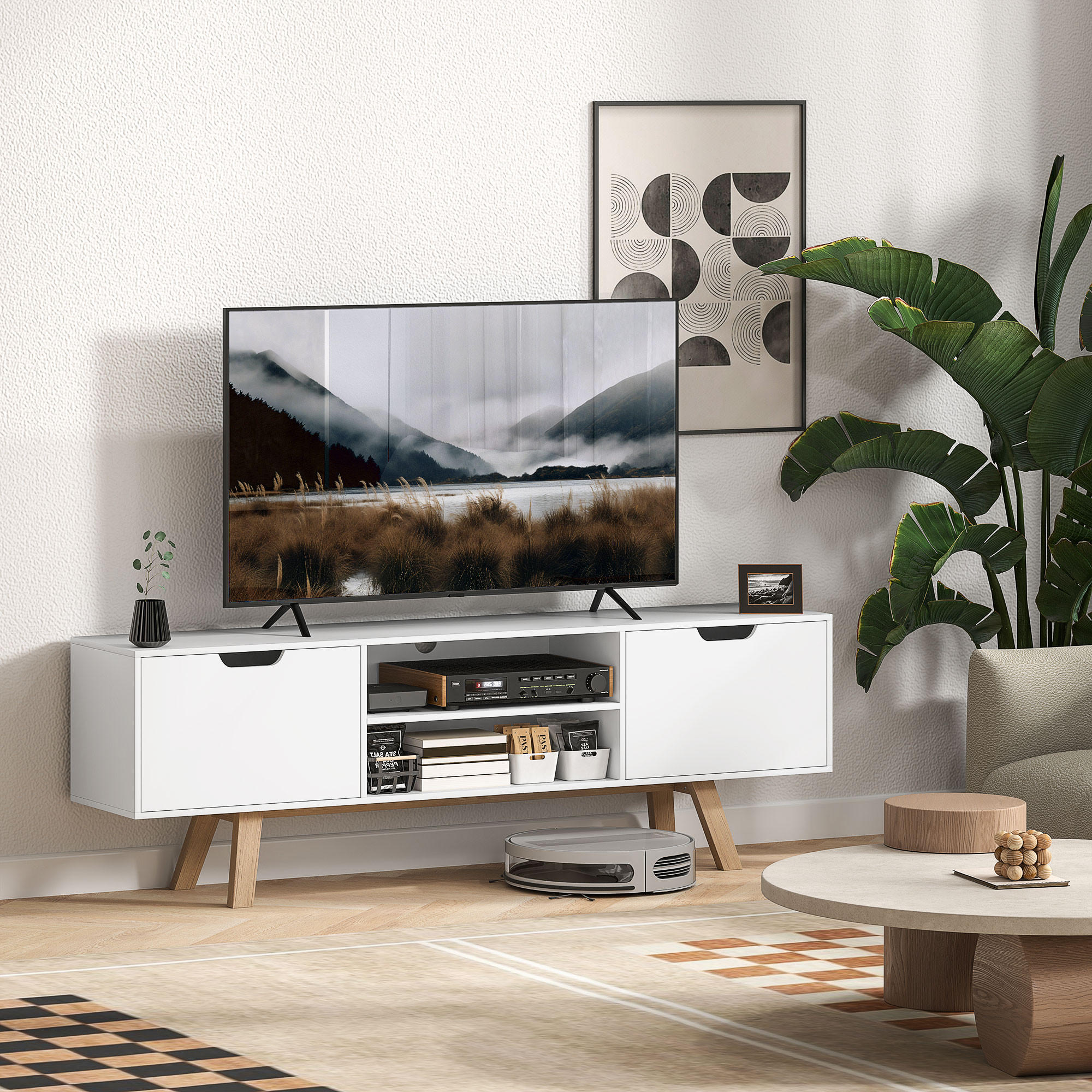 TV-SCHRANK, Fernsehtisch für Fernseher bis zu 65 Zoll, 150 x 39 x 50 cm Weiß - Weiß, Holzwerkstoff (150/50/39cm) - HOMCOM