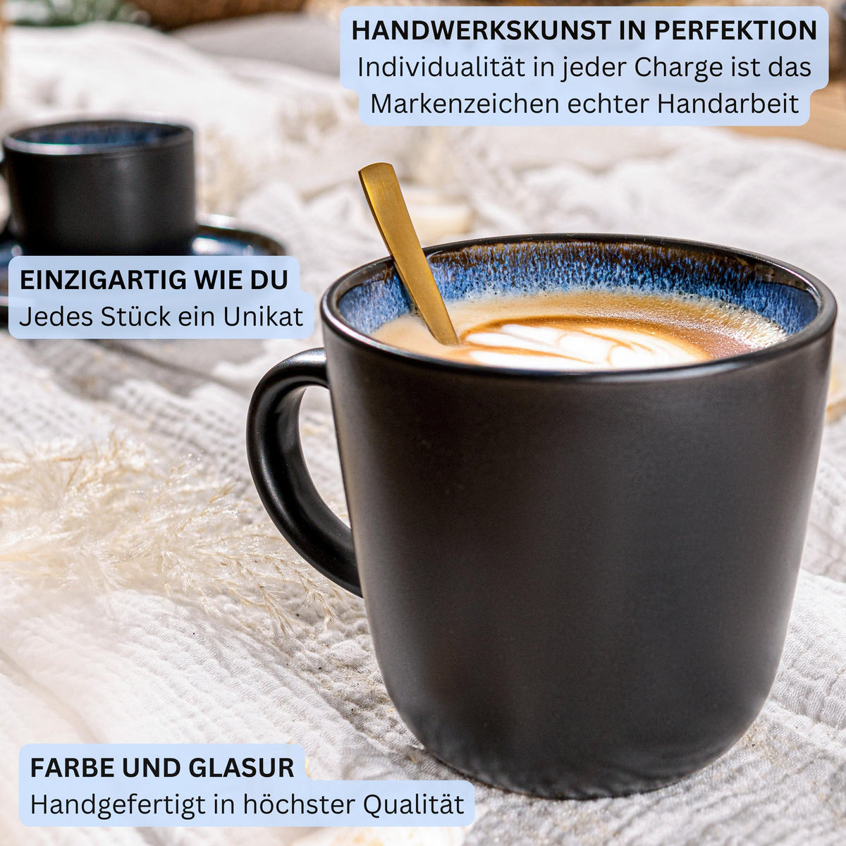 KAFFEEBECHER SET Aruba - 6 teilig aus Steingut - Blau, Keramik (0.43L) - Sänger