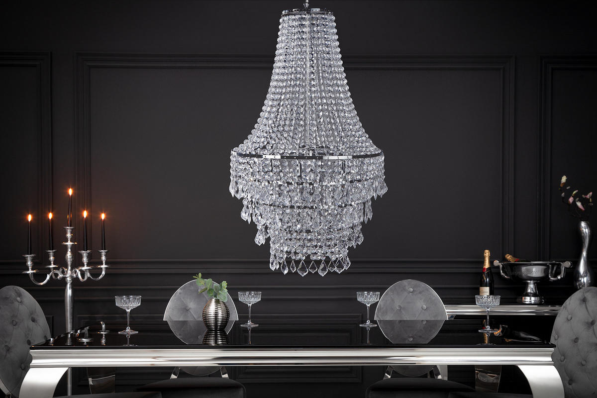 HÄNGELEUCHTE ROYAL XL Kunststoff Transparent 105 cm - Transparent/Silberfarben, Kunststoff/Metall (60/60/105cm) - riess-ambiente