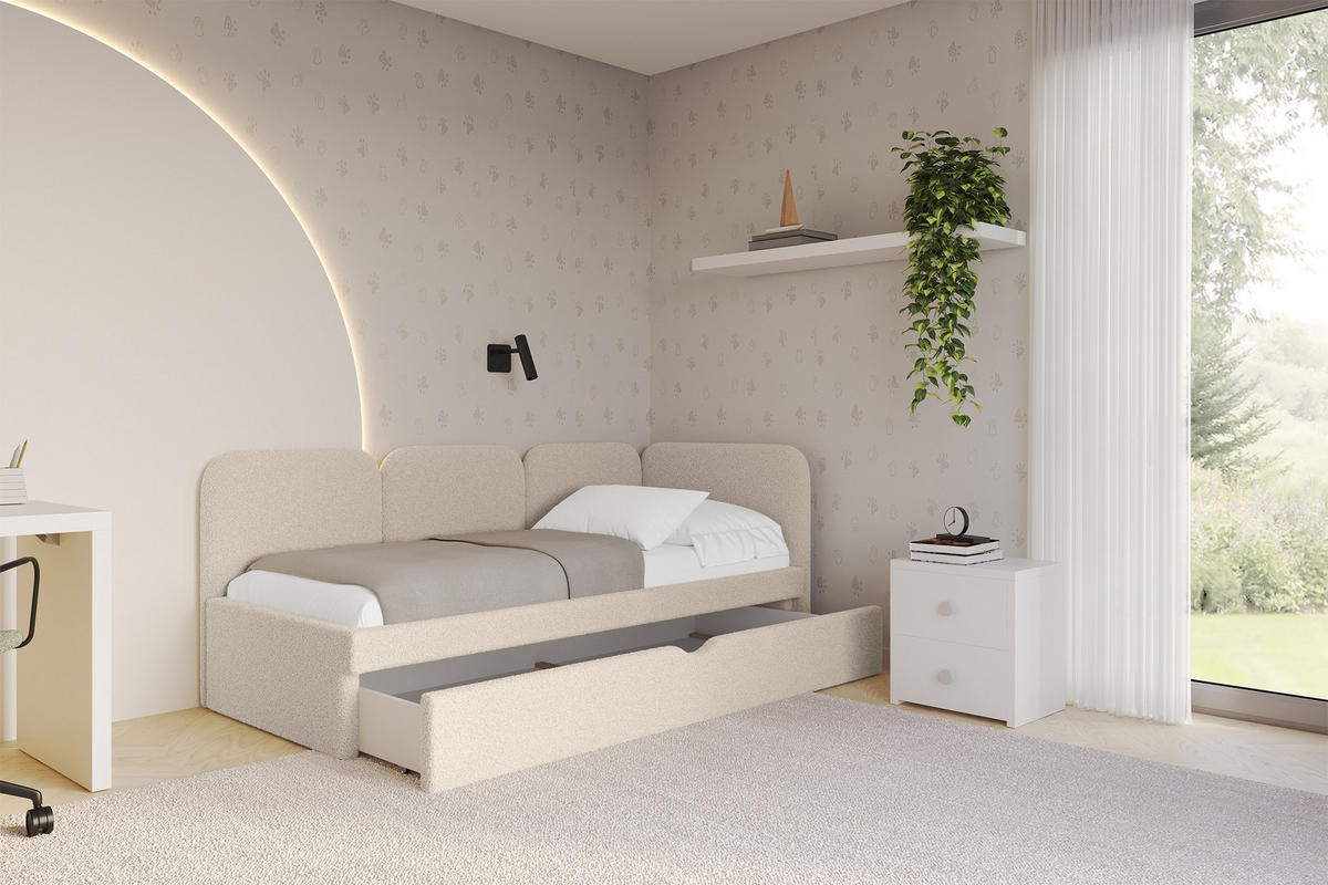 EINZELLBETT Jugendbett mit Bettkasten, Links - ALVY 100x200 Dunkelbeige - Cappuccino, Holzwerkstoff/Textil (100/200cm) - ALTDECOR