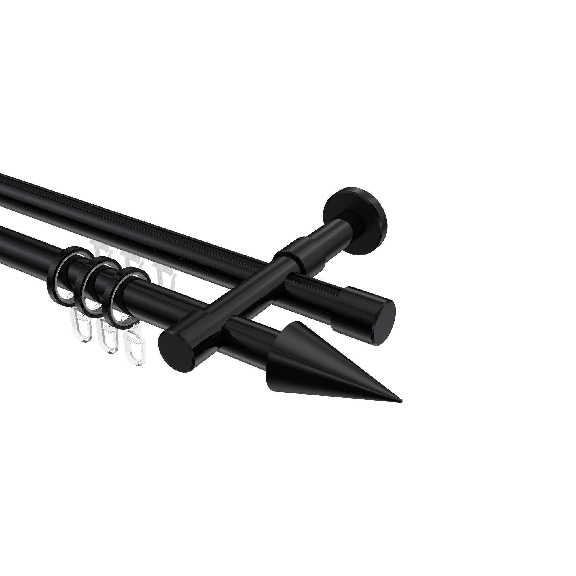 RUNDROHR-INNENLAUF-GARDINENSTANGEN-SET Prestige Savio 200 cm, 2-läufig, 20 mm Ø Schwarz - Schwarz, Metall (200cm) - INTERDECO