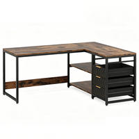 SCHREIBTISCH L-förmig 150/110/75 cm Schubladen Regale Eckschreibtisch - Braun, Metall (150/110/75cm) - Kaket