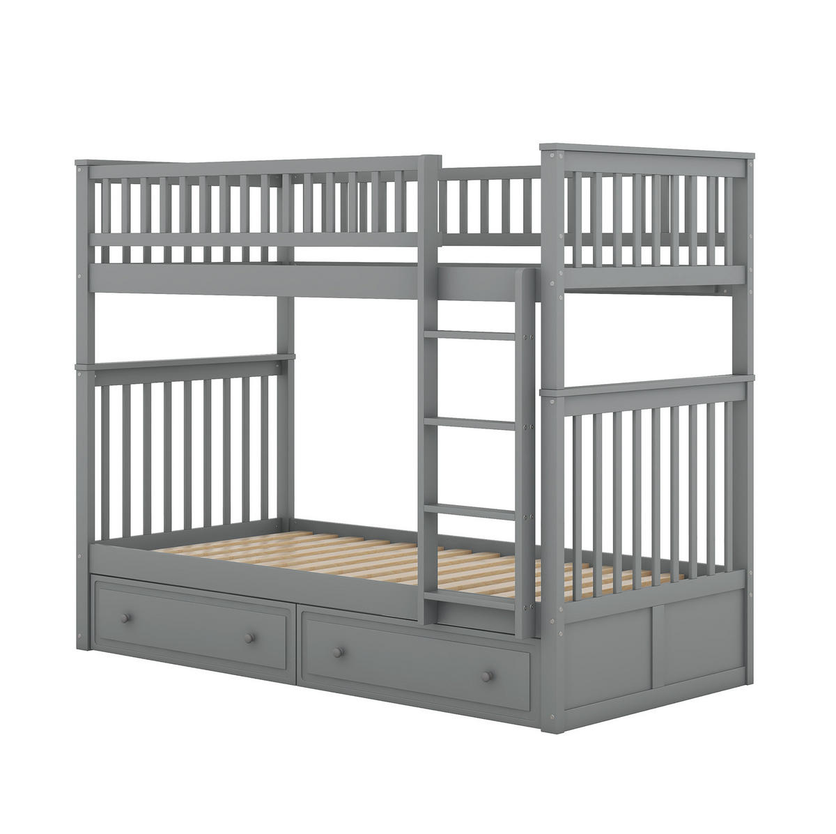 ETAGENBETT 90/200 cm mit 2 Schubladen und Umbaufunktion zu 2 Einzelbetten, Kiefer/MDF, Grau - Grau, Holzwerkstoff (90/200cm) - Redom