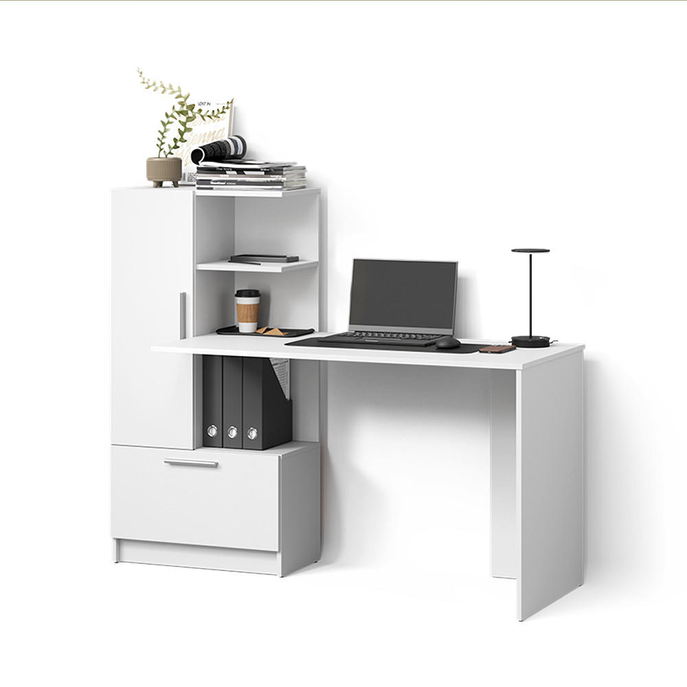 SCHREIBTISCH Lorena Weiß 150 x 120.1 cm mit 2 Türen - Weiß, Holzwerkstoff (59.3/150/120.1cm) - Livinity®