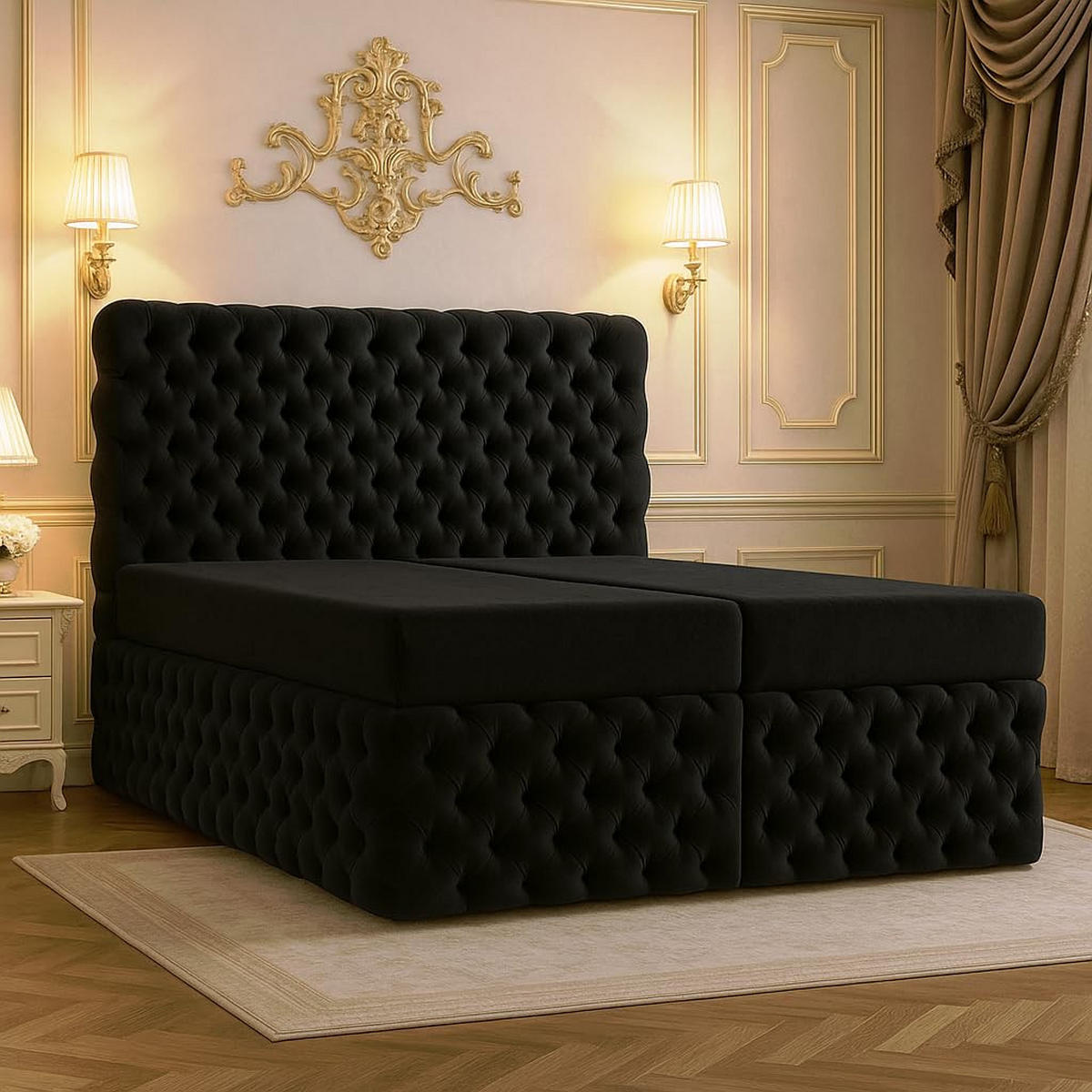 POLSTERBETT Chesterfield2 Dunkelblau 180x210 cm - Dunkelblau, Textil (180/210cm) - B&B Home