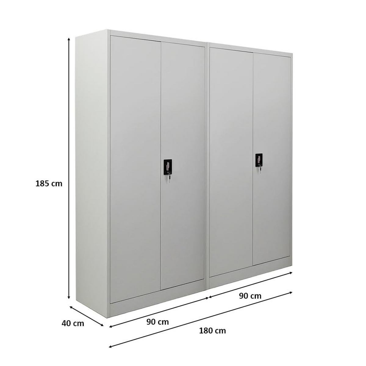 FLÜGELTÜRENSCHRANK Elephant 2er-Set 185x90x40cm 4 Fachböden Fertig aufgebaut Lichtgrau - Hellgrau, Metall (180/185/40cm) - PROREGAL