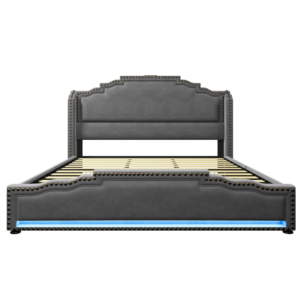 POLSTERBETT 180/200 cm aus Samt mit 4 Schubladen, LED und USB-/USB-C-Anschluss, Grau - Grau, Textil (180/200cm) - Redom