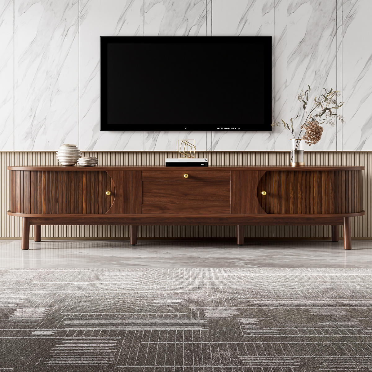 TV-SCHRANK Massivholz Schubladen abgerundet Stauraum modern - Walnussfarben, Holzwerkstoff (39.5/38/170cm) - FLIEKS