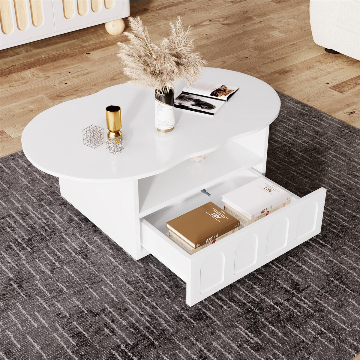 COUCHTISCH 100x60x40,5 Schubladen Stauraum - Weiß, Holz (100/60/40.5cm) - Kaket
