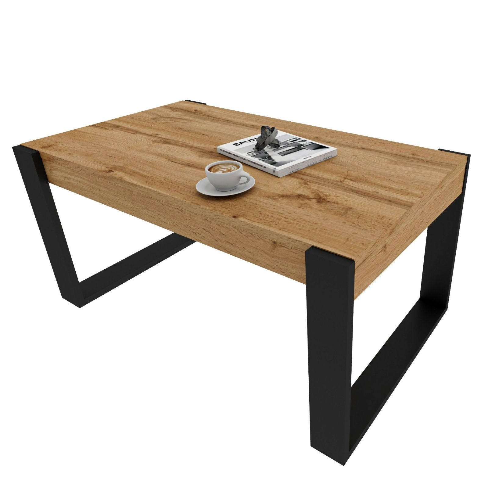 COUCHTISCH Karo II 92/44/54 - Eiche Wotan/Schwarz, Holzwerkstoff (54/92/44cm) - RAUMHIRSCH FURNITURE
