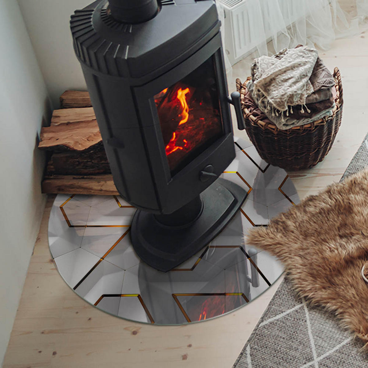 GLASPLATTE für Kamin Ø 70 cm Weiß - Weiß, Glas (70/70/0.4cm) - ArtPrintCave