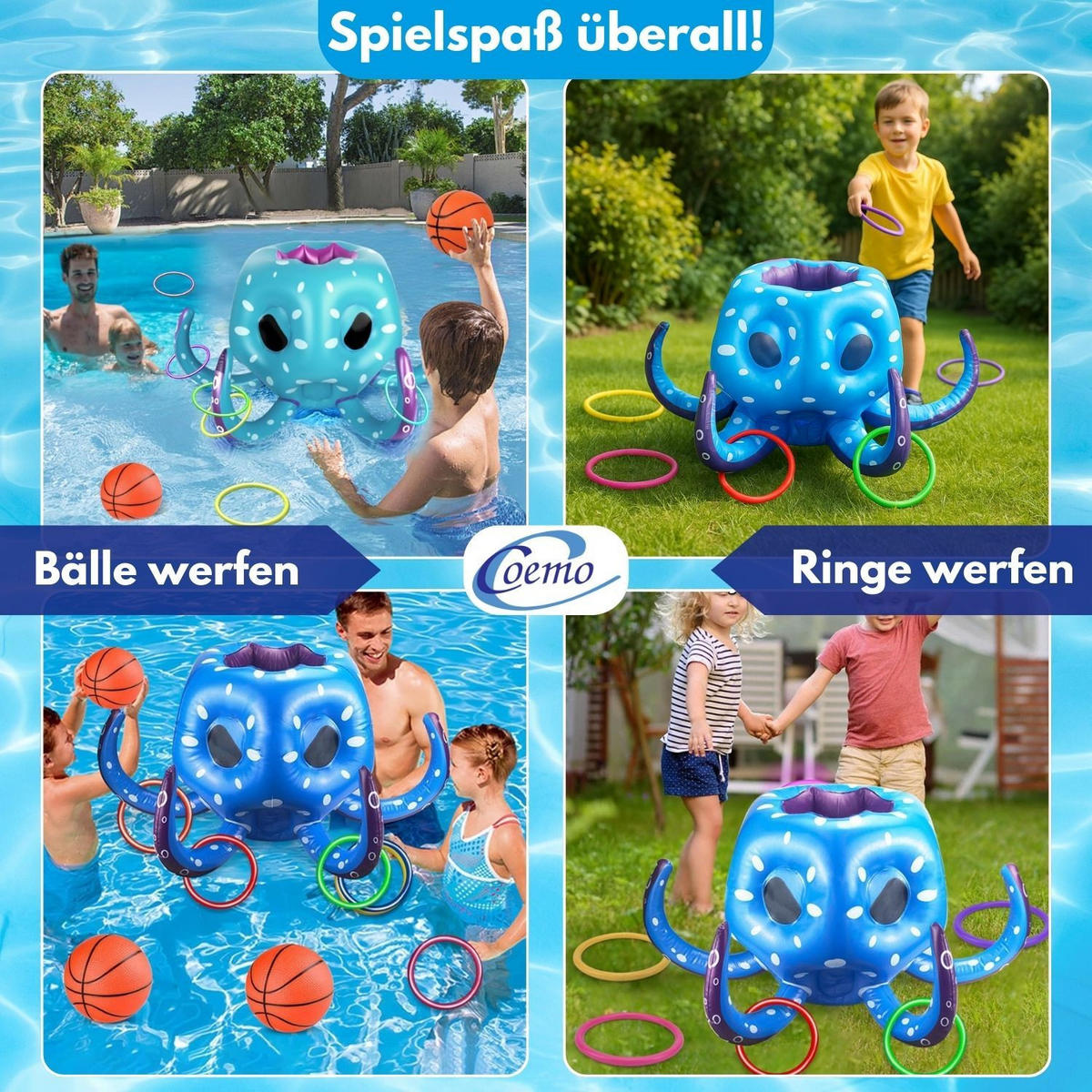WASSERBASKETBALL KRAKI Blau 9-teilig - Blau, Kunststoff (81/81/45cm) - Coemo