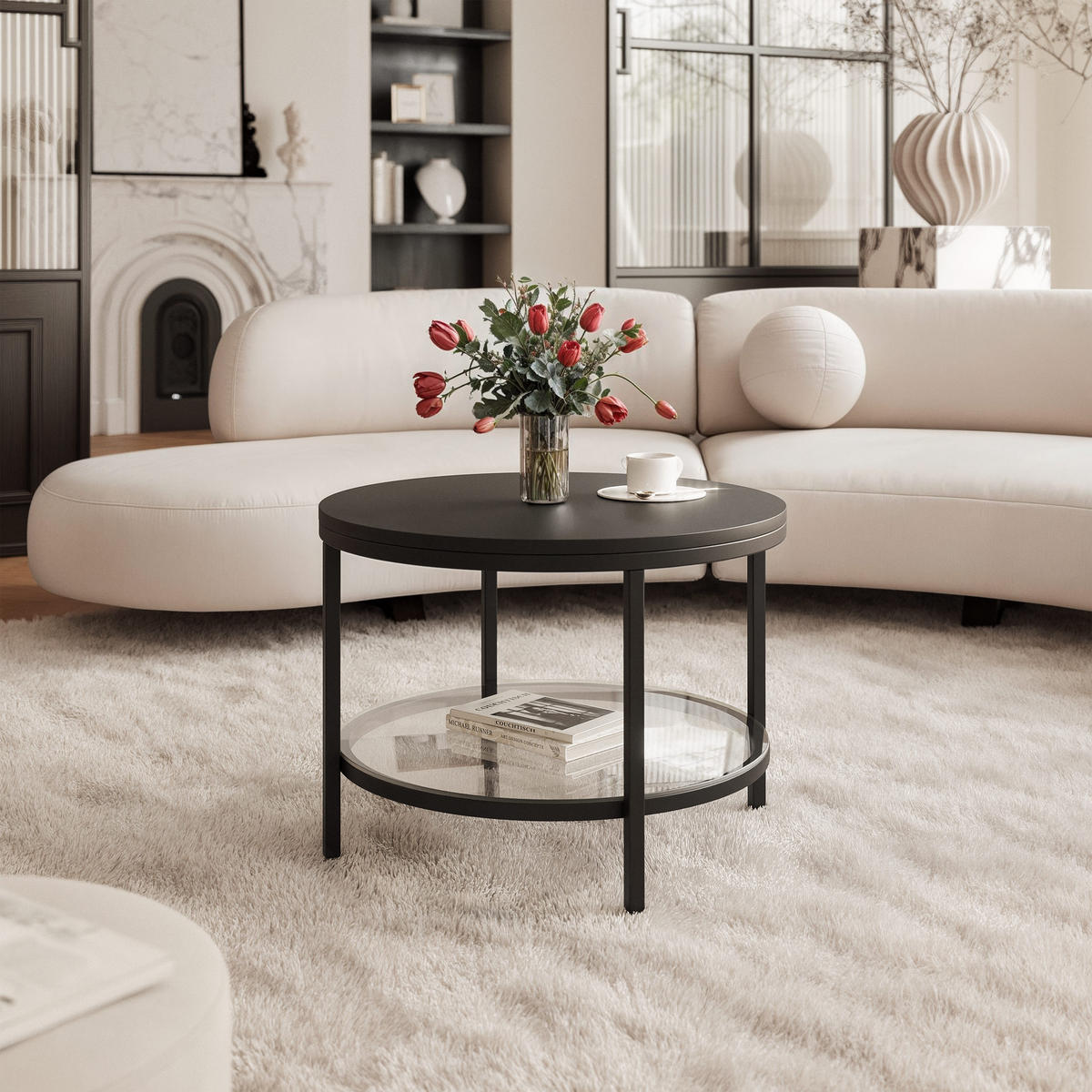 COUCHTISCH CANDY 60/42 cm runden, Schwarz / Schwarz matt - Schwarz, Metall (60/60/42cm) - Idohome