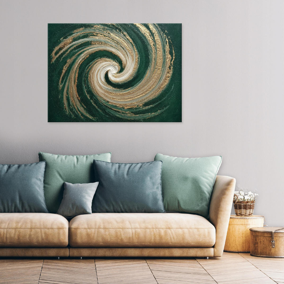 LEINWANDBILD Abstrakt Morceau Grün 120x80 cm - Multicolor, Holzwerkstoff (120/80cm) - Wallarena