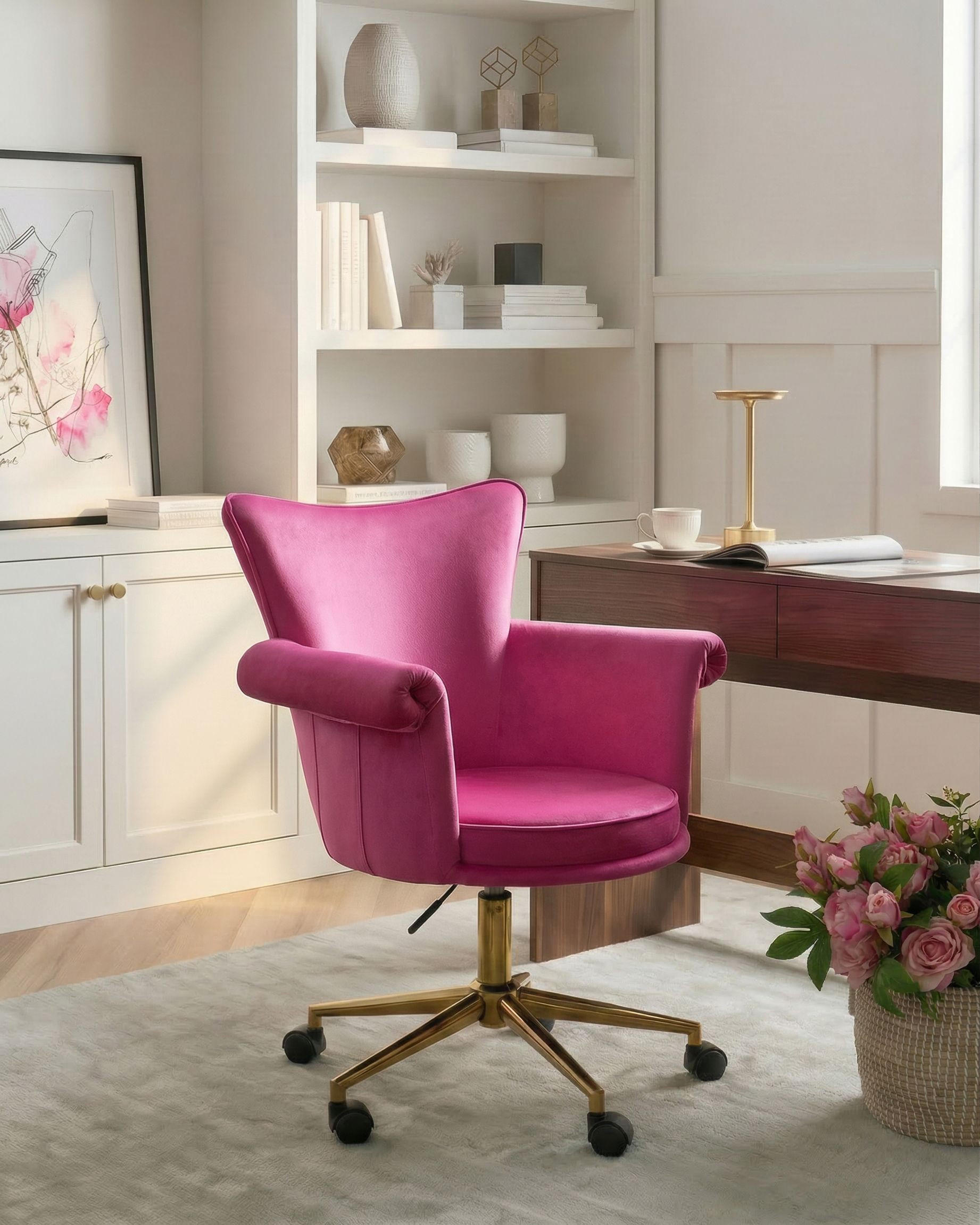SCHREIBTISCHSTUHL Samtstoff Fuchsia Velencia - Pink, Textil (64/85/60cm) - Beliani