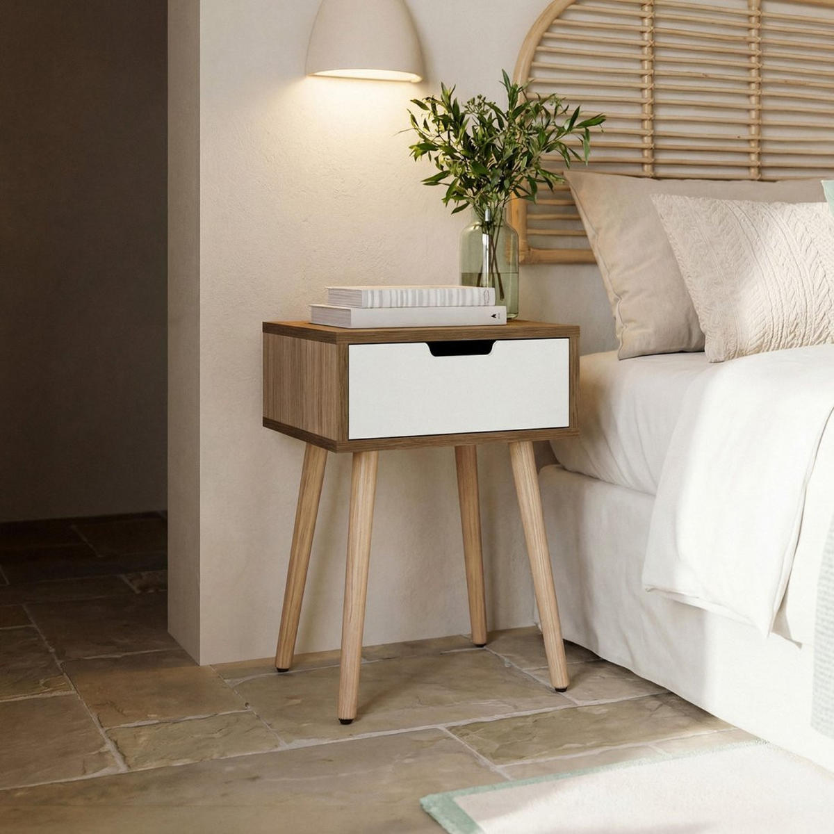 NACHTTISCH MIT 1 SCHUBLADE Niem Natürlich 34 cm x 51 cm - Naturfarben, Holzwerkstoff (34/51/34cm) - Klast Home
