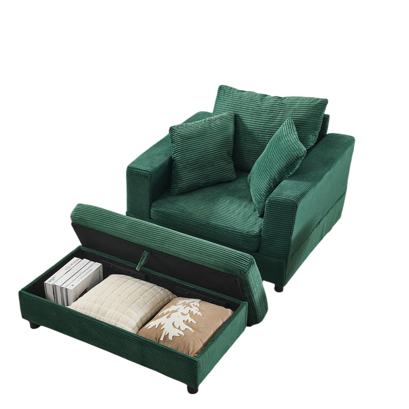 XXL-SESSEL mit Fußablage und 3 Kissen, DE-42357, Smaragdgrün - Grün, Metall (74/57/107cm) - ComfortXL