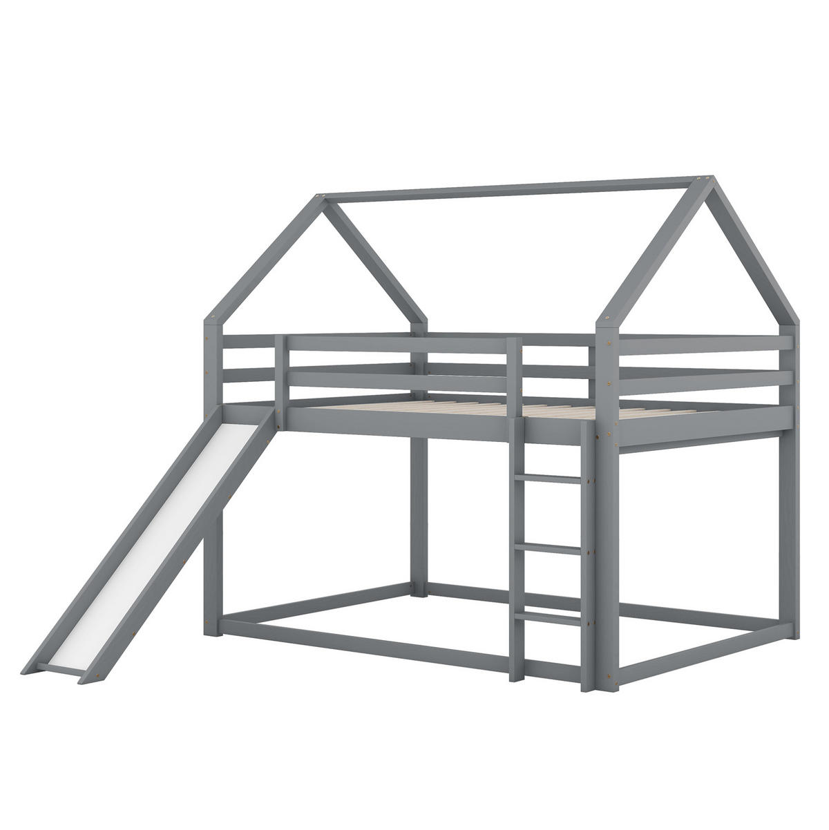 ETAGENBETT 140/200 cm Grau mit Rutsche und Leiter für Kinderzimmer - Grau, Holz (140/200cm) - OKWISH