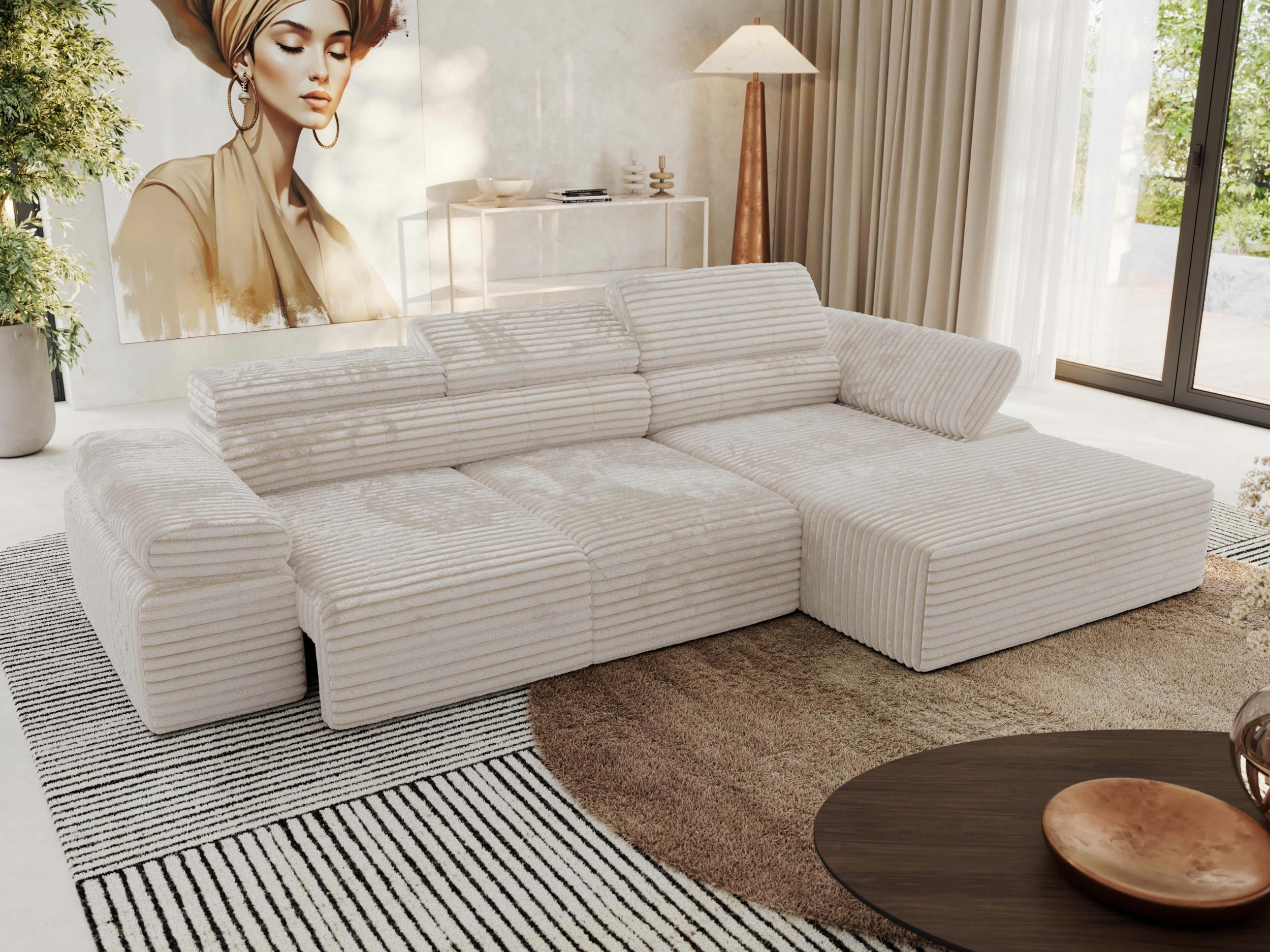 ECKSOFA RILASSO L Beige Cord - rechts - Beige/Schwarz, Kunststoff/Textil (174/296cm) - MKS