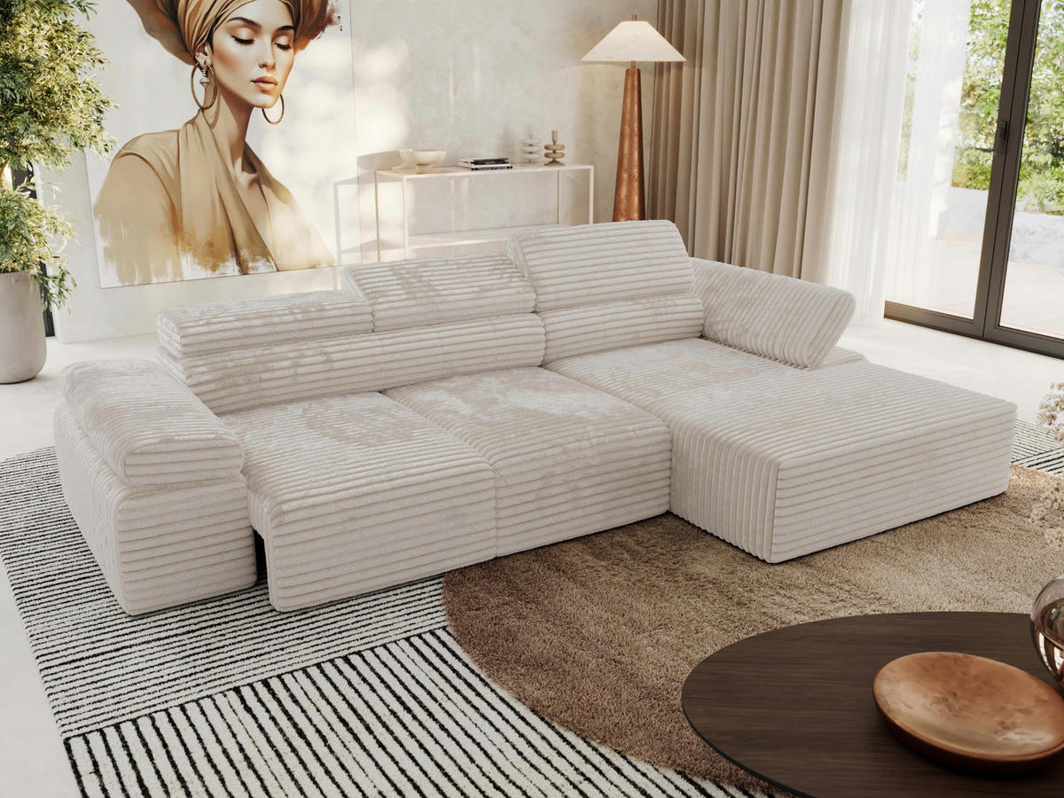 ECKSOFA RILASSO L Beige Cord - rechts - Beige/Schwarz, Kunststoff/Textil (174/296cm) - MKS