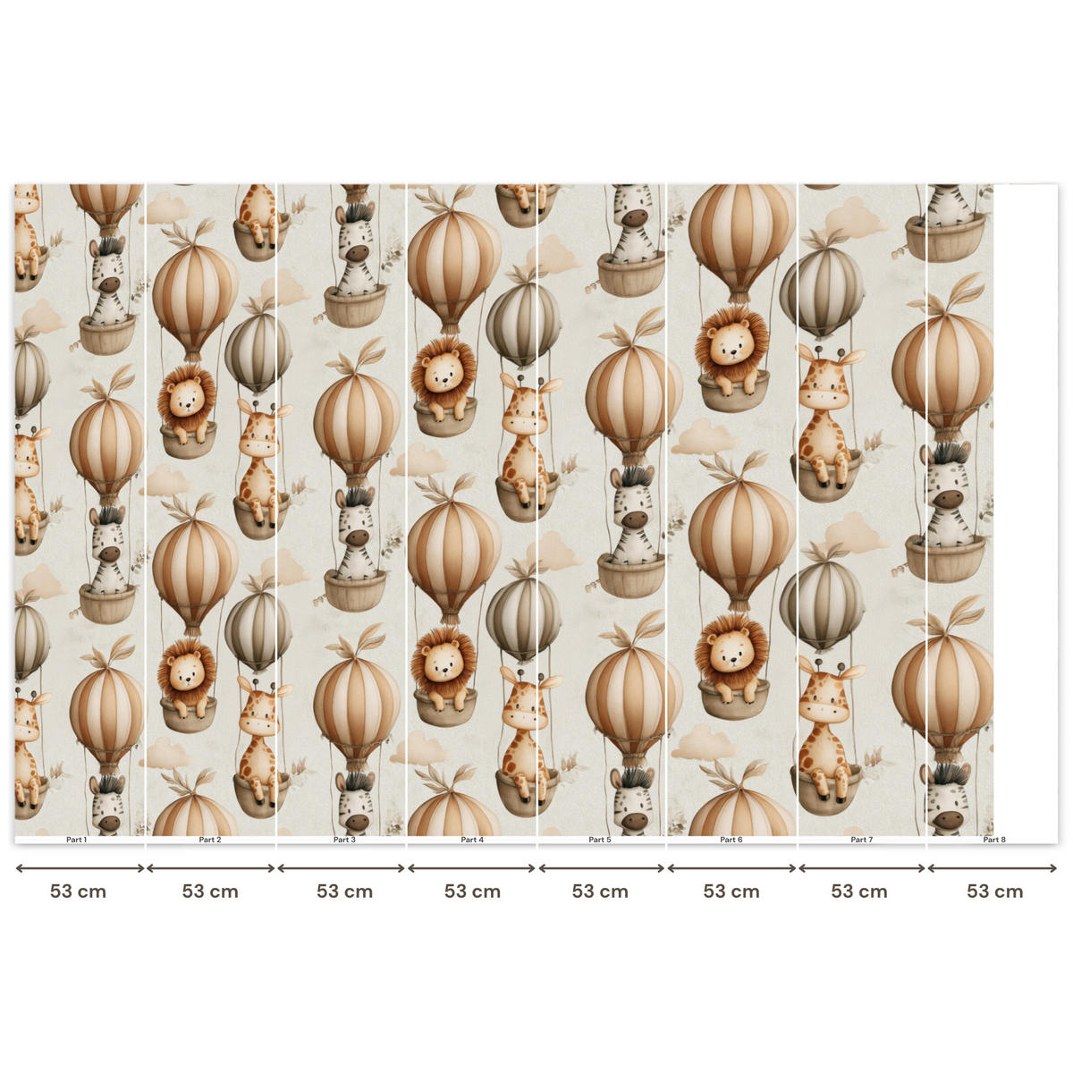 KINDERTAPETE - Safari - Heißluftballons - Taupe - 400x260 cm - Beige, Papier (400/260cm) - OnlyWow