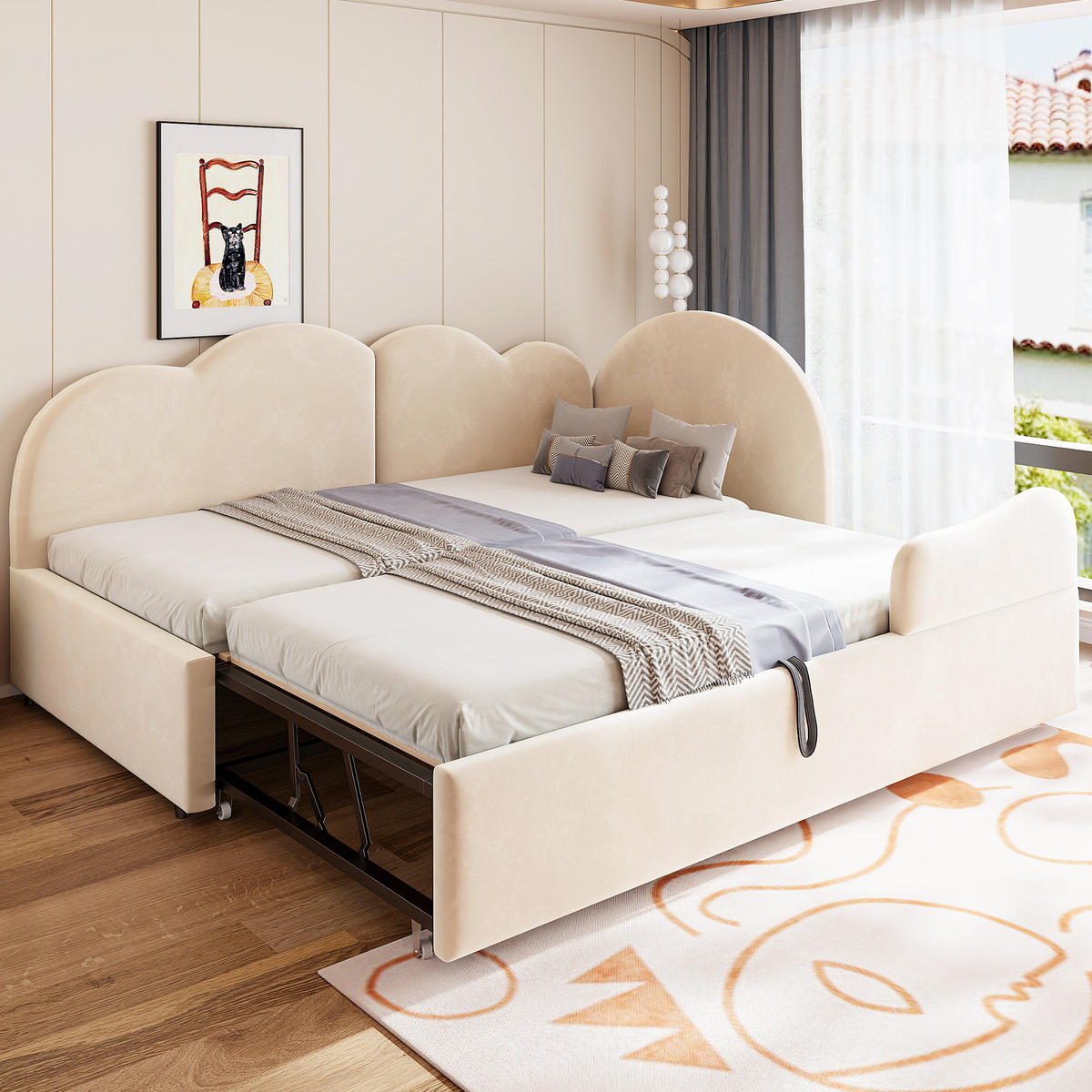AUSZIEHBETT 90/200/190 cm L-Form, DE-41688, in Beige - Beige, Metall (90/200cm) - ComfortXL